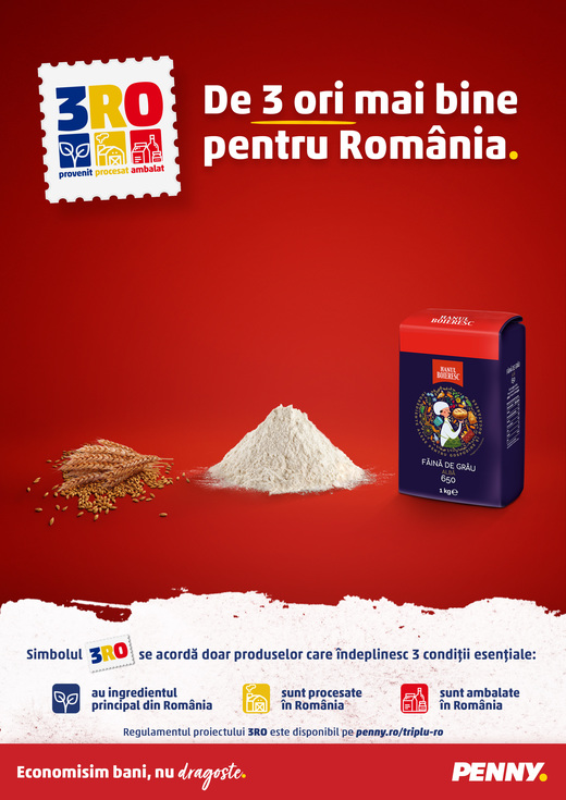 3RO – o inițiativă pentru dezvoltarea producției locale. Peste 800 de produse 3RO disponibile în magazinele PENNY sunt semnalizate la raft cu simbolul 3RO
