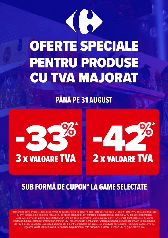 FOTO Carrefour anunță în România: Dăm înapoi până la de 2-3 ori valoarea TVA!