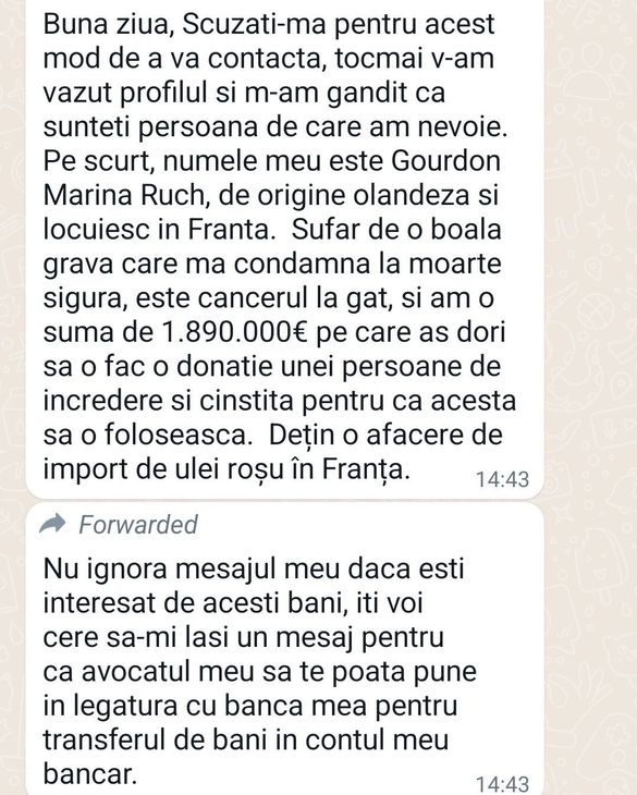 FOTO Tentativă de fraudă pe WhatsApp