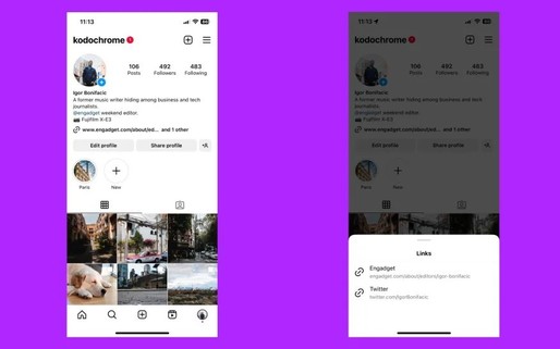 Instagram face loc mai multor link-uri în paginile de profil