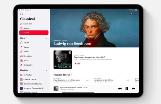 Apple Music Classical, disponibil pe iPad 