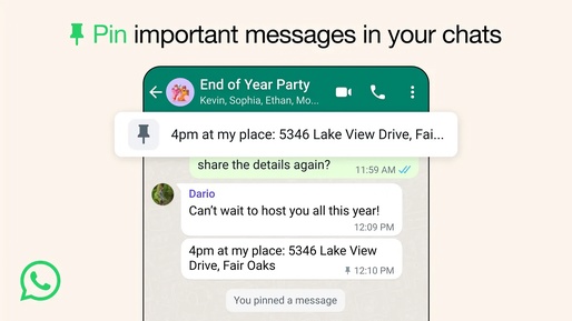 WhatsApp introduce opțiunea fixării mesajelor