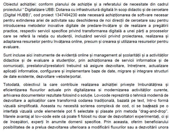 DOCUMENT - AROBS vrea să livreze Universității 