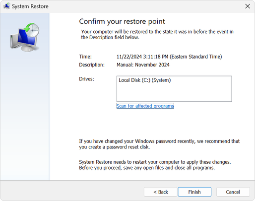 Cum creezi rapid un punct de restaurare sistem în Windows 11