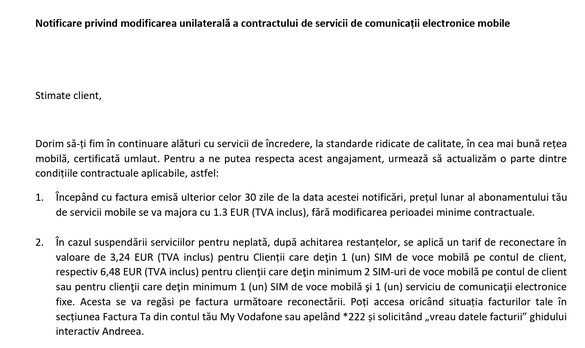 DOCUMENT Vodafone scumpește din nou abonamente în România, a doua oară în acest an