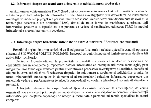 DOCUMENT Poliția Română cumpără medii de stocare. O companie din Cluj, furnizor principal 