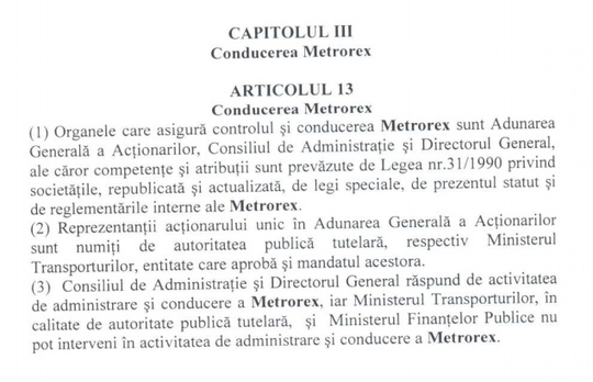 OUG privind guvernanța corporativă nu permite Ministerului Transporturilor să-l demită pe directorul general al Metrorex