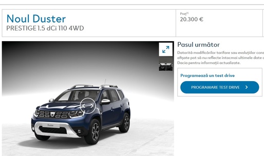 Dacia a deschis comenzile. Configurator Duster: cel mai bine model echipat ajunge la 20.300 euro, comparabil ca dotări cu un Suzuki SX4 de 20.150 euro