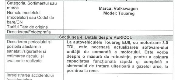 1.500 modele VW Touareg 3.0 TDI Euro 6 din România vor fi rechemate pentru actualizarea soft-ului după ce KBA a descoperit că sunt manipulate testele de emisii