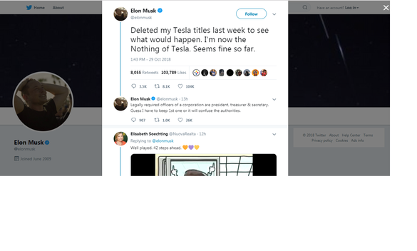 FOTO Elon Musk susține că a renunțat la toate titlurile pe care le avea la Tesla și a devenit 