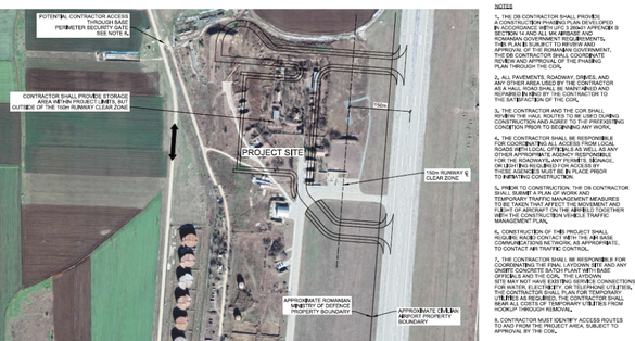 Plan cu fotografie din satelit a locației proiectului. Sursă: US Department of the Army