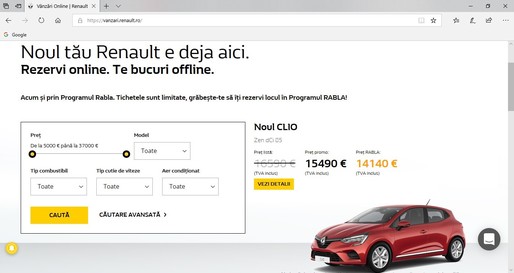 Renault și Dacia au început să vândă online mașini cu livrare la domiciliu și plata integrală online