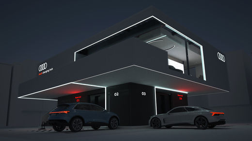 FOTO Audi lansează anul acesta hub-urile premium de încărcare, cu lounge și gustări, în care invită și șoferii altor mărci