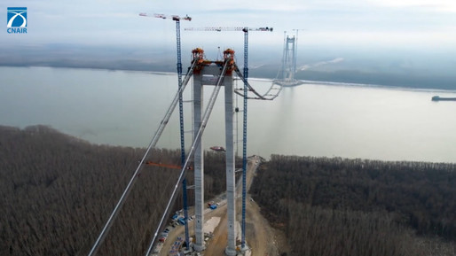 VIDEO Lucrările podului suspendat de la Brăila au ajuns într-o nouă etapă spectaculoasă. Cum arată acum șantierul
