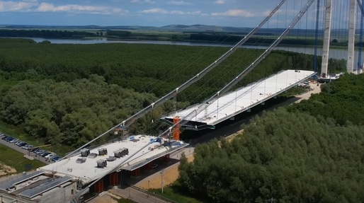 VIDEO Podul peste Dunăre de la Brăila: A fost montat mai bine de jumătate din tablier. Cum arată acum