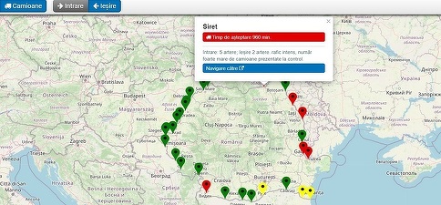 Timpi de așteptare record pentru camioane la vămile din România: 960 de minute pentru ieșirea spre Ucraina, la Siret, 700 de minute la intrarea prin Negru Vodă 