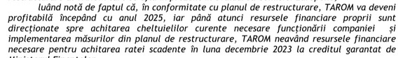 DOCUMENT - TAROM ratează intrarea pe profit în 2024, ca și plata unei rate la ajutorul de stat. Planul Guvernului pentru a salva situația
