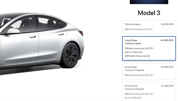 FOTO Tesla a lansat oficial Model 3 cu autonomie mărită și a afișat prețul pentru piața din România