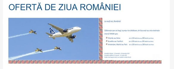 FOTO - TAROM lansează o ofertă specială de Ziua României