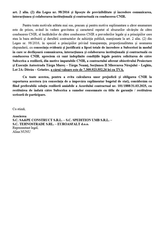 DOCUMENT Umbrărescu, acuzații dure. De ce a reziliat unul dintre cele mai mari contracte semnate pentru autostrăzi în România. Nemulțumiri pentru mai multe loturi