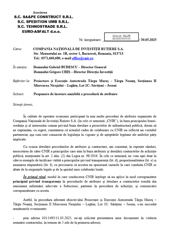 DOCUMENT Umbrărescu, acuzații dure. De ce a reziliat unul dintre cele mai mari contracte semnate pentru autostrăzi în România. Nemulțumiri pentru mai multe loturi