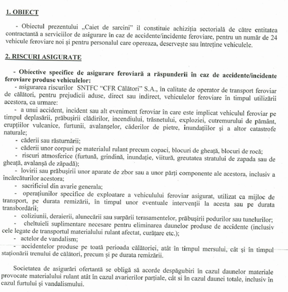DOCUMENT CFR Călători vrea să asigure cele 24 de trenuri noi Alstom Coradia Stream și angajații care le vor deservi. Sumele asigurate și bugetul