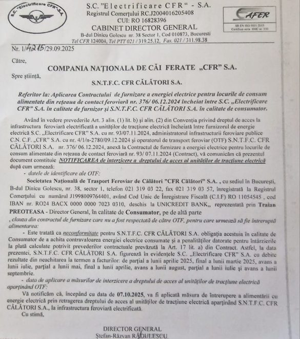 ULTIMA ORĂ DOCUMENT Locomotivele electrice ale CFR Călători - interzise pe rețeaua feroviară națională