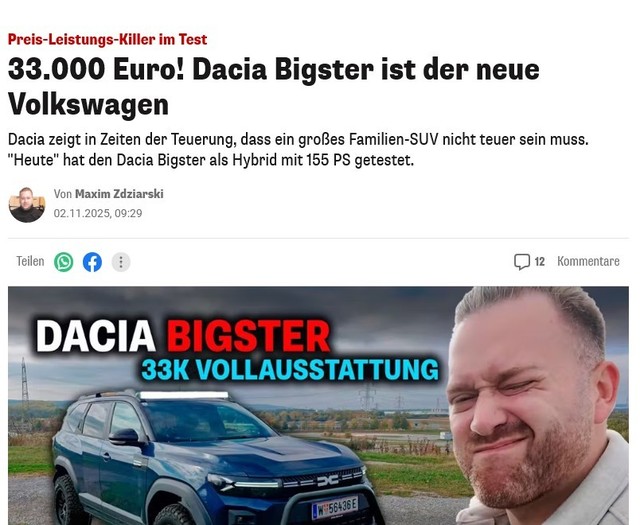 Austriecii au concluzia: Dacia Bigster este noul Volkswagen! VIDEO