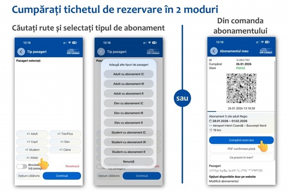 FOTO Posesorii de abonamente CFR Călători își pot rezerva locul direct din aplicație