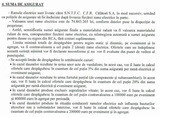 DOCUMENT - CFR Călători caută asigurător pentru trenuri și personalul care le deservește. Buget de peste 8 milioane de lei
