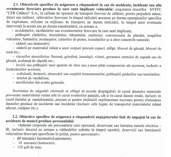 DOCUMENT - CFR Călători caută asigurător pentru trenuri și personalul care le deservește. Buget de peste 8 milioane de lei