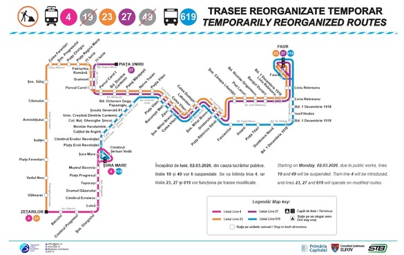 HARTĂ Linii de tramvai suspendate de astăzi în București. Amplă reorganizare pentru reabilitare