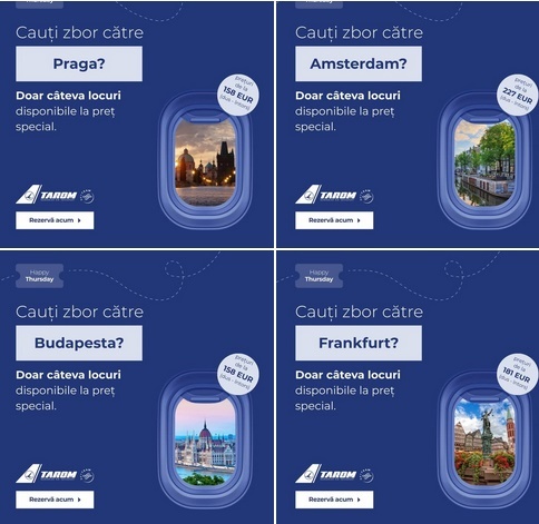 TAROM lansează o ofertă de prețuri reduse pentru mai multe destinații externe