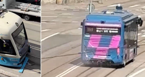 Accident din prima zi. Un autobuz electric fără șofer s-a ciocnit cu un tramvai chiar din prima zi de funcționare în Suedia