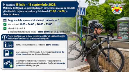 Metrorex extinde orele de acces la metrou cu biciclete și trotinete
