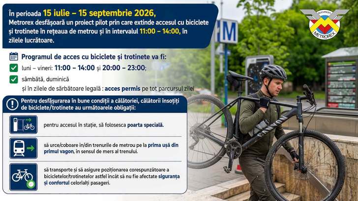 Metrorex extinde orele de acces la metrou cu biciclete și trotinete
