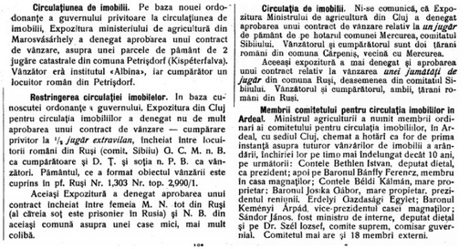 SERIAL Profit.ro CENTENAR 1918: Ordonanța care i-a eliminat pe români de pe piața imobiliară a Ardealului și căreia i s-au opus și maghiarii, și sașii