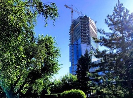 FOTO Cu jachetă de șantier și cască, George Copos a "pus bradul" pe turnul de birouri Ana Tower