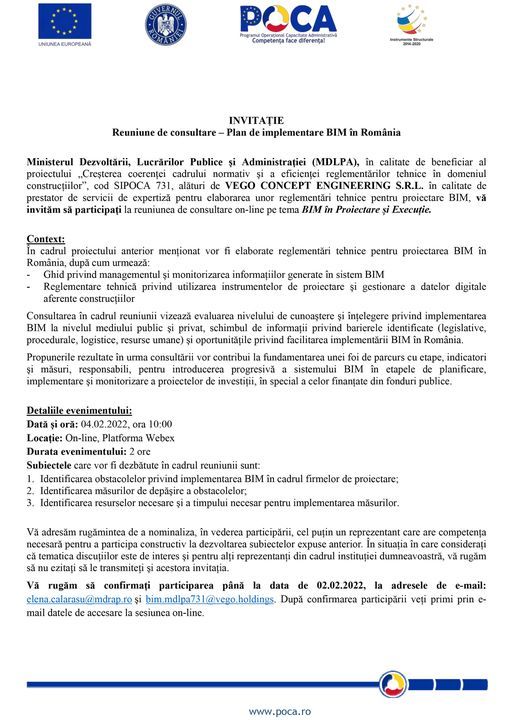 VEGO HOLDINGS: Prima Reuniune de consultare – Plan de implementare BIM în România