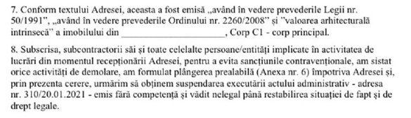 Extras din motivarea Hotărârii nr. 1843/2021 din 19.03.2021 a Tribunalului București din procesul privind suspendarea adresei de revocare a autorizației de demolare 