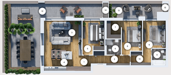 Apartament cu 4 camera și 2 băi din Pipera Eins, preț de la 580.000 euro plus TVA. Sursă foto: https://heberger-residential.ro/ro/
