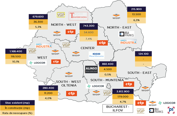 HARTĂ Record de spații industriale și de logistică închiriate în România. Stocul ajunge la aproape 8 milioane metri pătrați