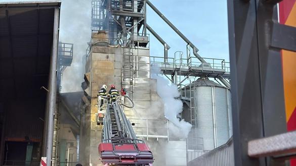 VIDEO Incendiu puternic în Tulcea la un uscător cereale. Ard zece tone de floarea soarelui