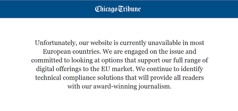 Site-uri americane de știri, inaccesibile utilizatorilor europeni după intrarea în vigoare a GDPR