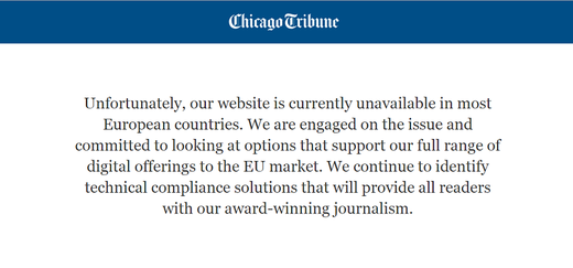 Site-uri americane de știri, inaccesibile utilizatorilor europeni după intrarea în vigoare a GDPR