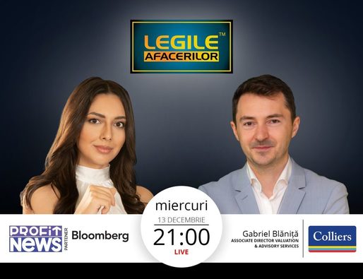 Gabriel Blăniță, Associate Director Valuation & Advisory Services la Colliers este invitatul emisiunii “Legile Afacerilor” din această seară, de la ora 21:00, LIVE, pe PROFIT NEWS