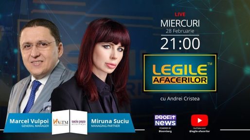 V&TM și Suciu Popa, o alianță de succes în studioul PROFIT NEWS. Emisiune Legile Afacerilor, în această seară, live, ora 21:00