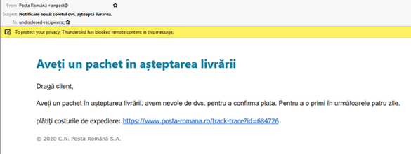 FOTO Noi e-mail-uri înșelătoare țintesc victime din România cu mesaje care pretind că sunt trimise de către Poșta Română și Banca Transilvania