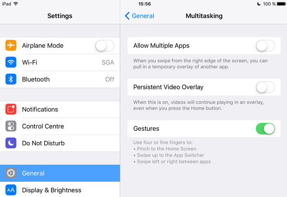 Cum pot fi dezactivate funcțiile multitasking de pe iPad