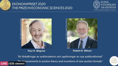  Nobelul Economiei, atribuit americanilor Paul Milgrom și Robert Wilson, care au conceptualizat o teorie despre optimizarea vânzărilor la licitație
